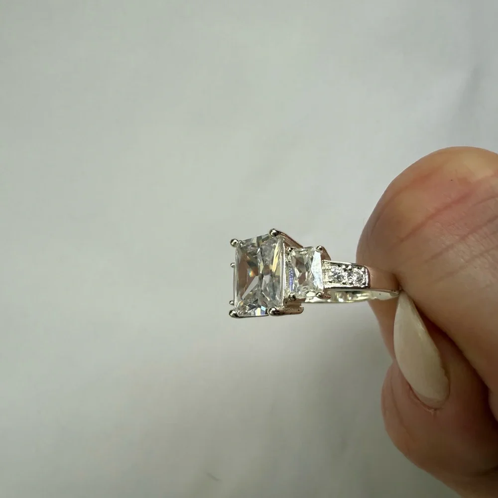 Diamond 925 Silver Stamped Engagement Ring Size 7
